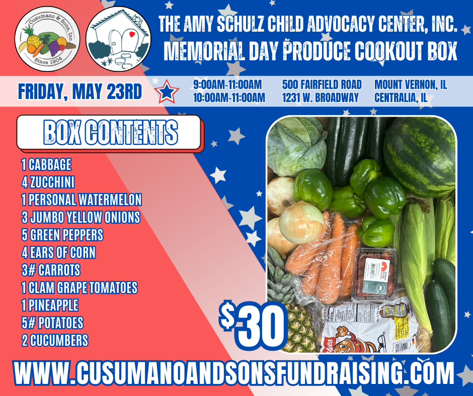 MT. VERNON & CENTRALIA-THE AMY SCHULZ CHILD ADVOCACY CENTER MEMORIAL DAY COOKOUT BOX